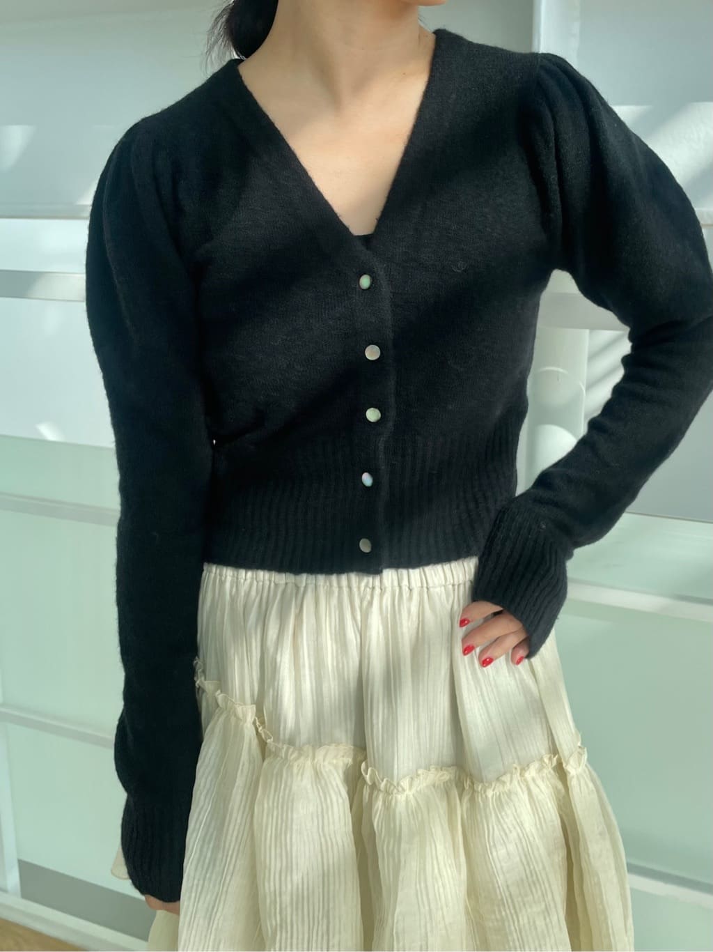 kanakoさんの「CODE A｜M cloudy puff cardigan」を使ったコーディネート