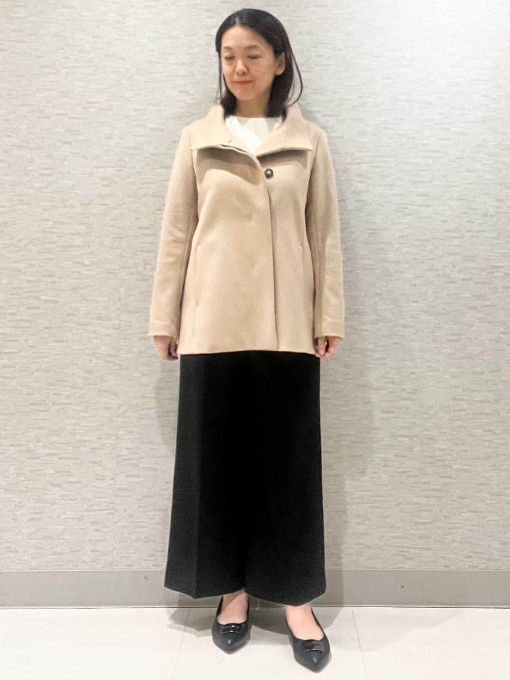 marikoさんの「Reflect｜【SS-4Lサイズ／衿が顔に当たらない◎】スタンドネックミドルコート」を使ったコーディネート