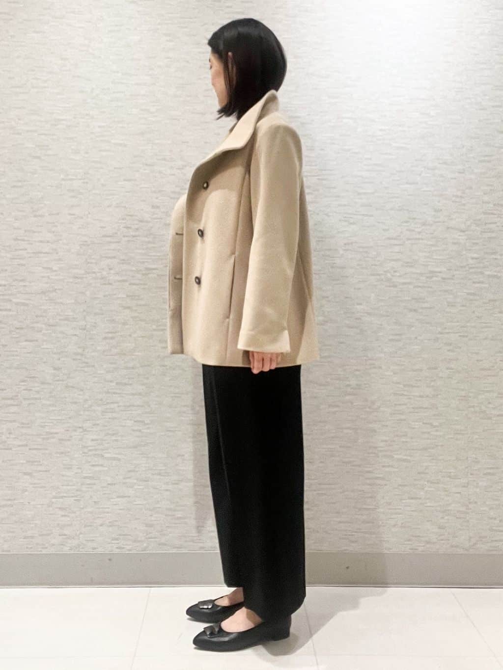 marikoさんの「Reflect｜【SS-4Lサイズ／衿が顔に当たらない◎】スタンドネックミドルコート」を使ったコーディネート