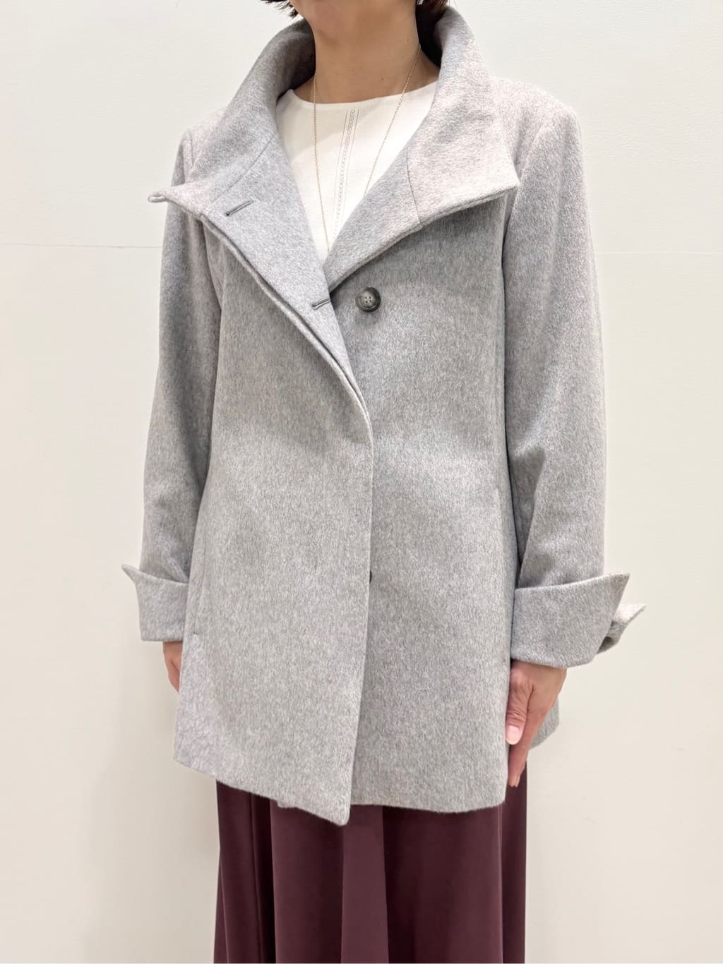 koyaさんの「Reflect｜【SS-4Lサイズ／衿が顔に当たらない◎】スタンドネックミドルコート」を使ったコーディネート