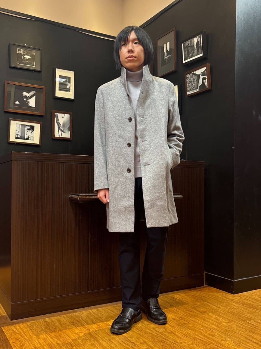 moritaさんの「TAKEO KIKUCHI｜【ウールカシミヤブレンド】ビーバー調 スタンドカラー コート」を使ったコーディネート