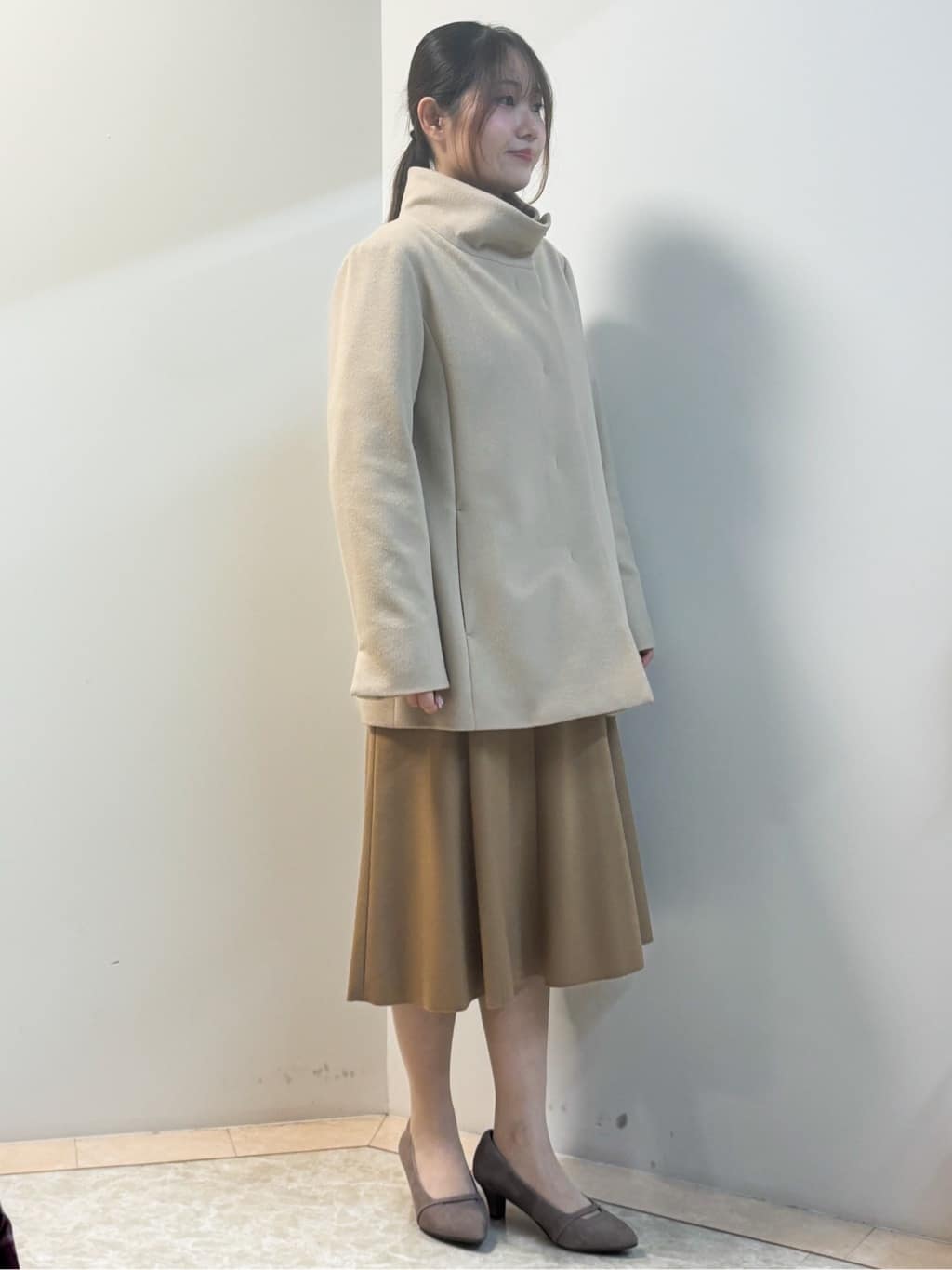Sawaさんの「Reflect｜【SS-4Lサイズ／衿が顔に当たらない◎】スタンドネックミドルコート」を使ったコーディネート