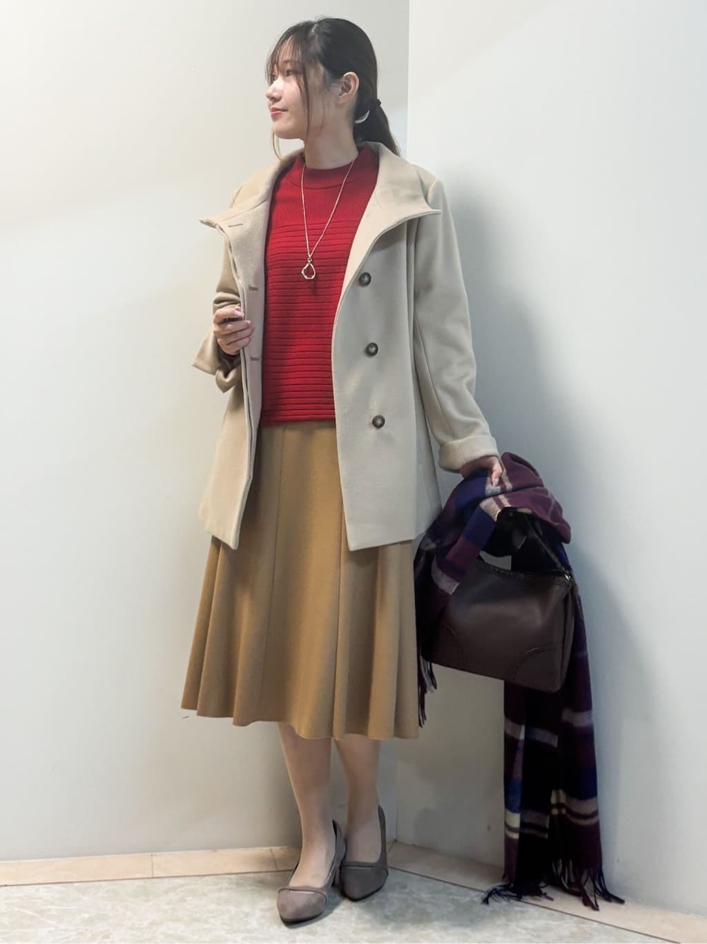 Sawaさんの「Reflect｜【SS-4Lサイズ／衿が顔に当たらない◎】スタンドネックミドルコート」を使ったコーディネート