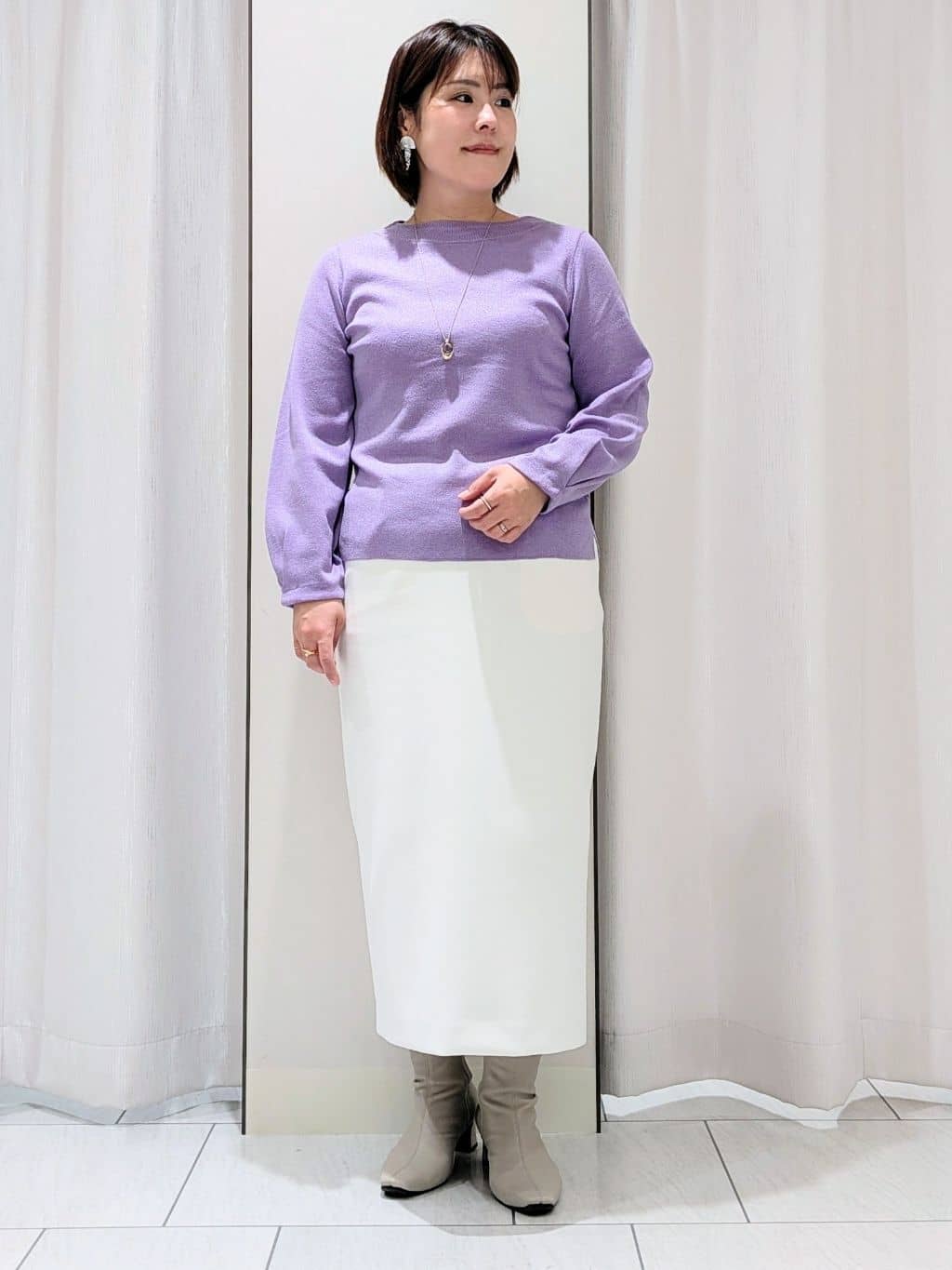 Onumaさんの「UNTITLED｜【きれいめ/洗える】ラメ入りワイドボートネックニット」を使ったコーディネート