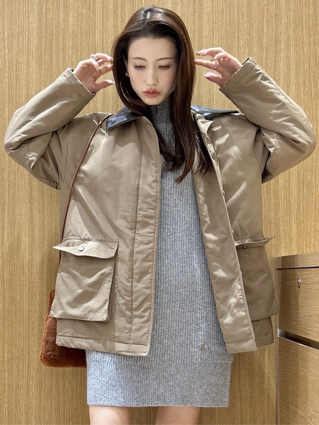 maiさんの「OPAQUE.CLIP｜《CLASSY掲載》ステンカラー中綿コート【洗濯機OK】」を使ったコーディネート