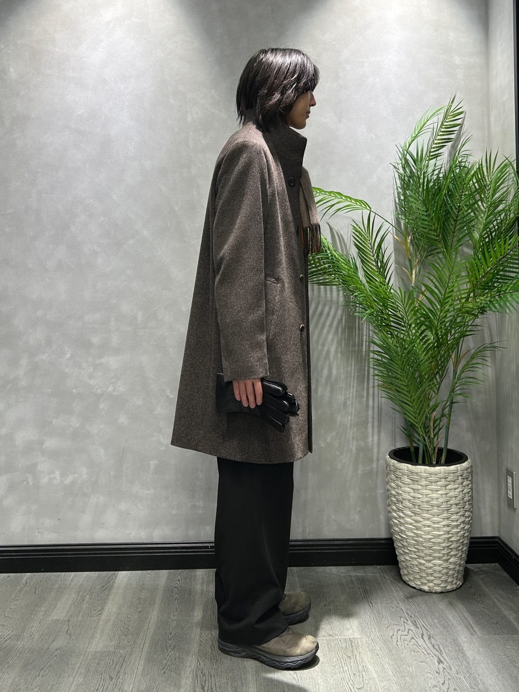 ruiさんの「TAKEO KIKUCHI｜カシミヤブレンド ビーバー調ピンヘッドスタンドカラーコート」を使ったコーディネート