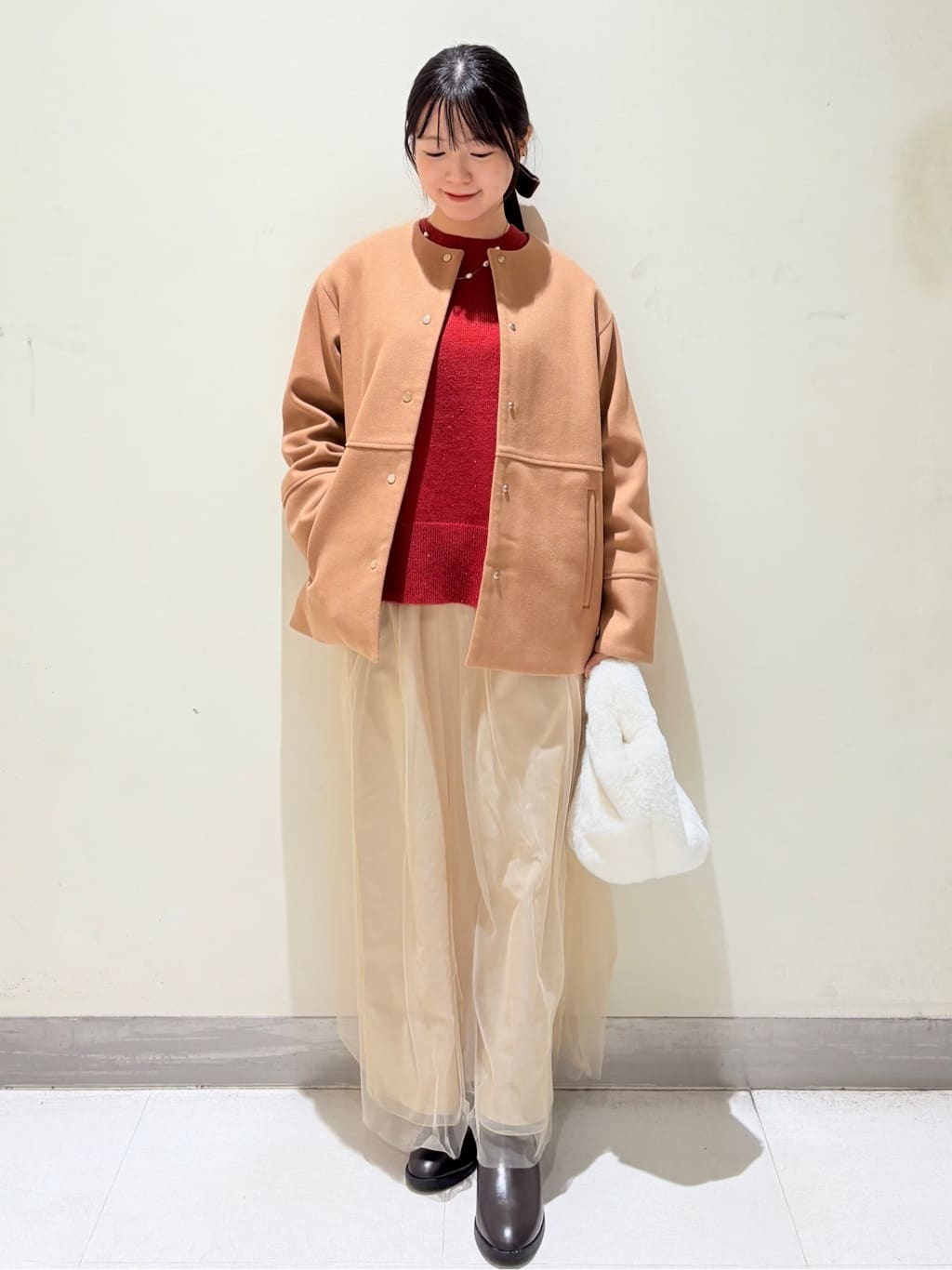 きみさんの「OPAQUE.CLIP｜ウールライクメルトンノーカラーコート【洗濯機洗い可】」を使ったコーディネート