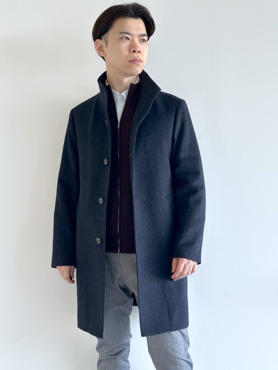 イッシーさんの「TAKEO KIKUCHI｜【ウールカシミヤブレンド】ビーバー調 スタンドカラー コート」を使ったコーディネート