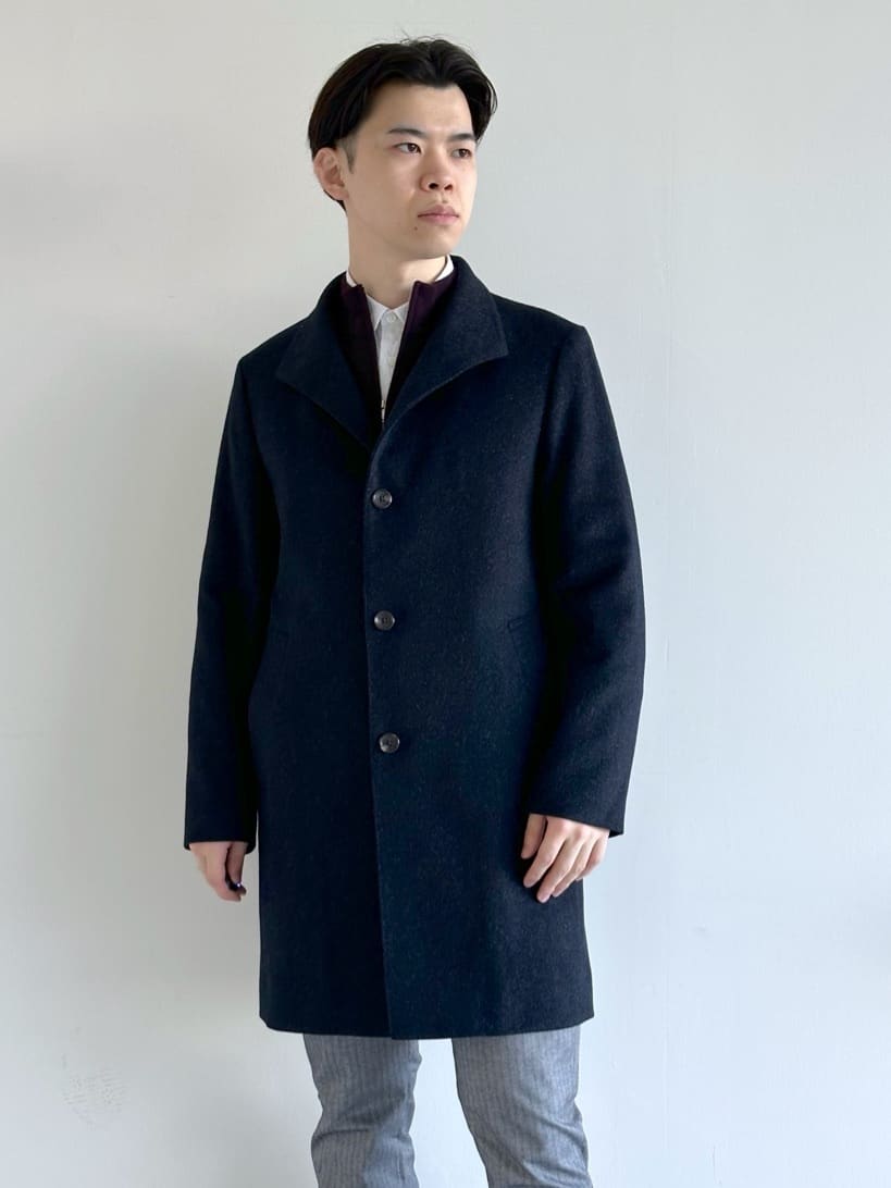 イッシーさんの「TAKEO KIKUCHI｜【ウールカシミヤブレンド】ビーバー調 スタンドカラー コート」を使ったコーディネート