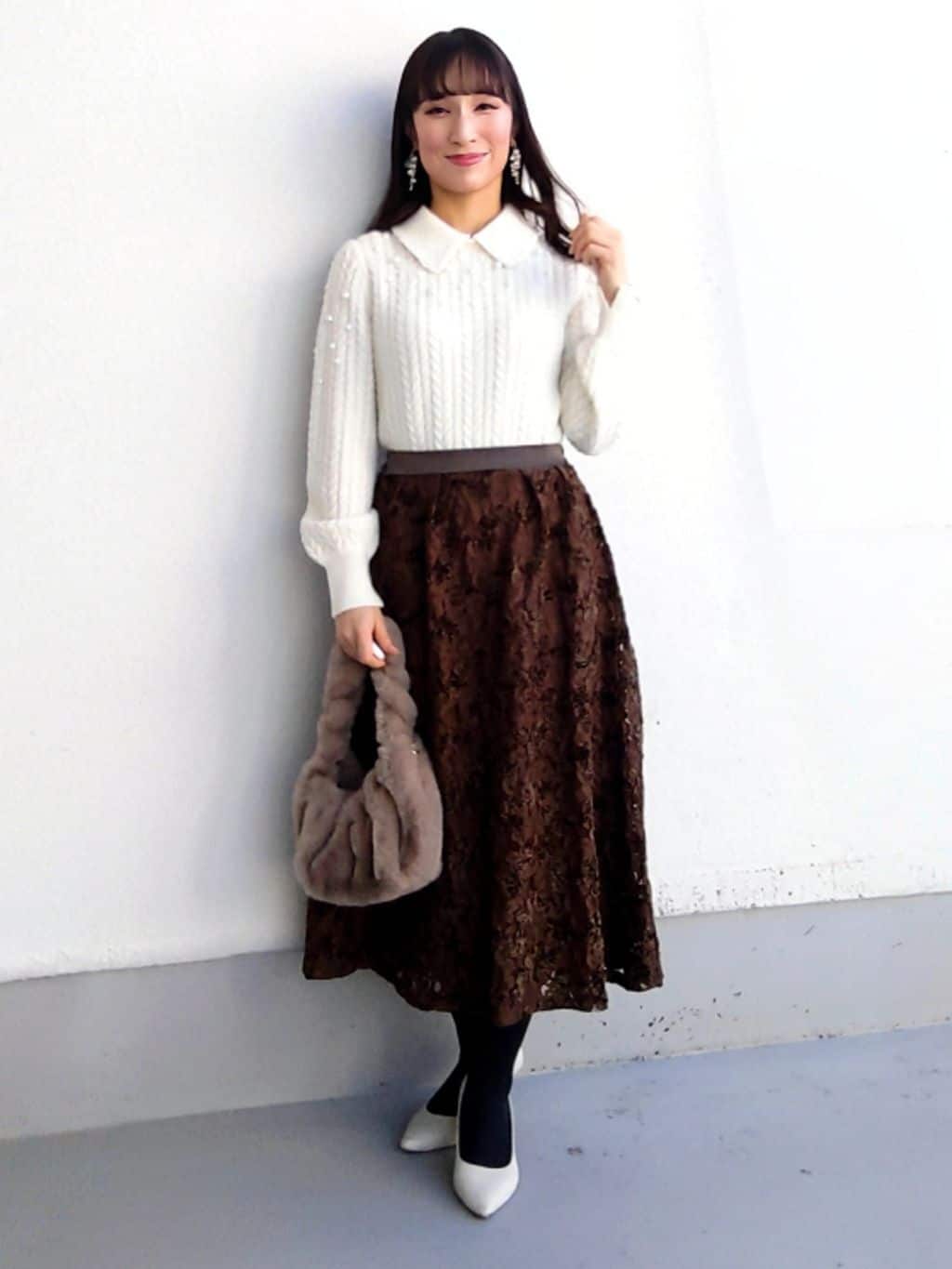 keinaさんの「SunaUna｜【COLLECTION LINE】衿付きパール調ニット」を使ったコーディネート