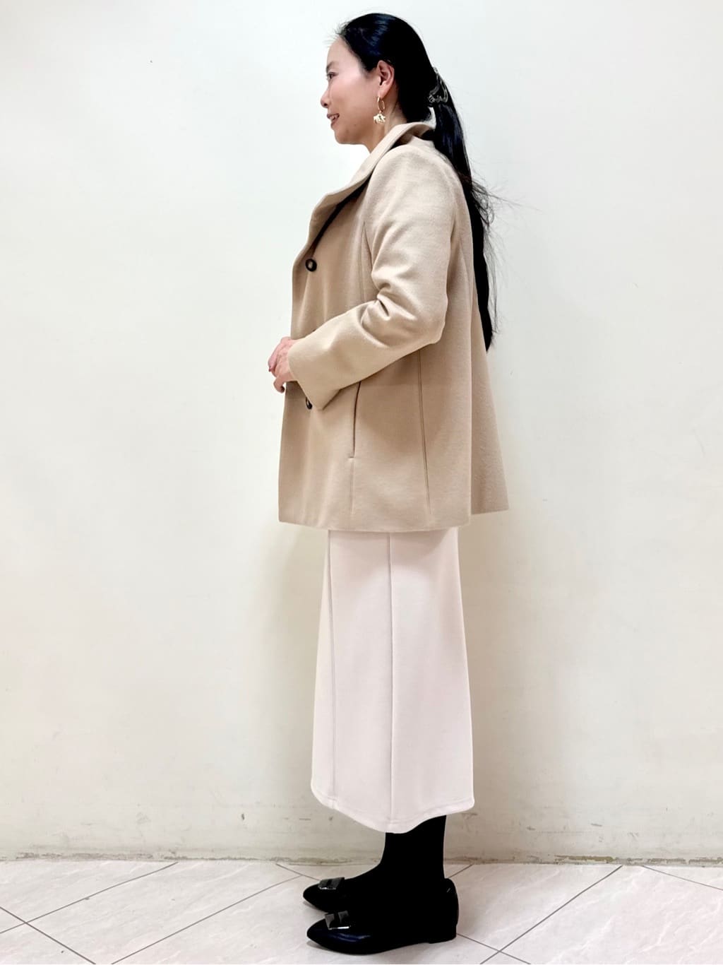 rincoさんの「Reflect｜【SS-4Lサイズ／衿が顔に当たらない◎】スタンドネックミドルコート」を使ったコーディネート