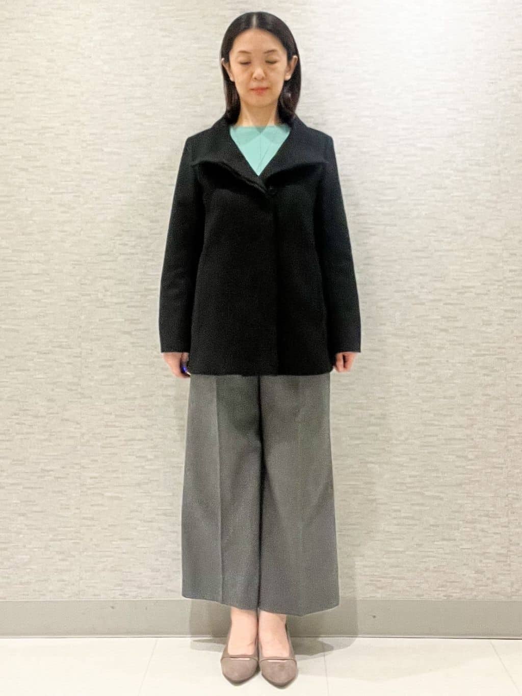 marikoさんの「Reflect｜【SS-4Lサイズ／衿が顔に当たらない◎】スタンドネックミドルコート」を使ったコーディネート