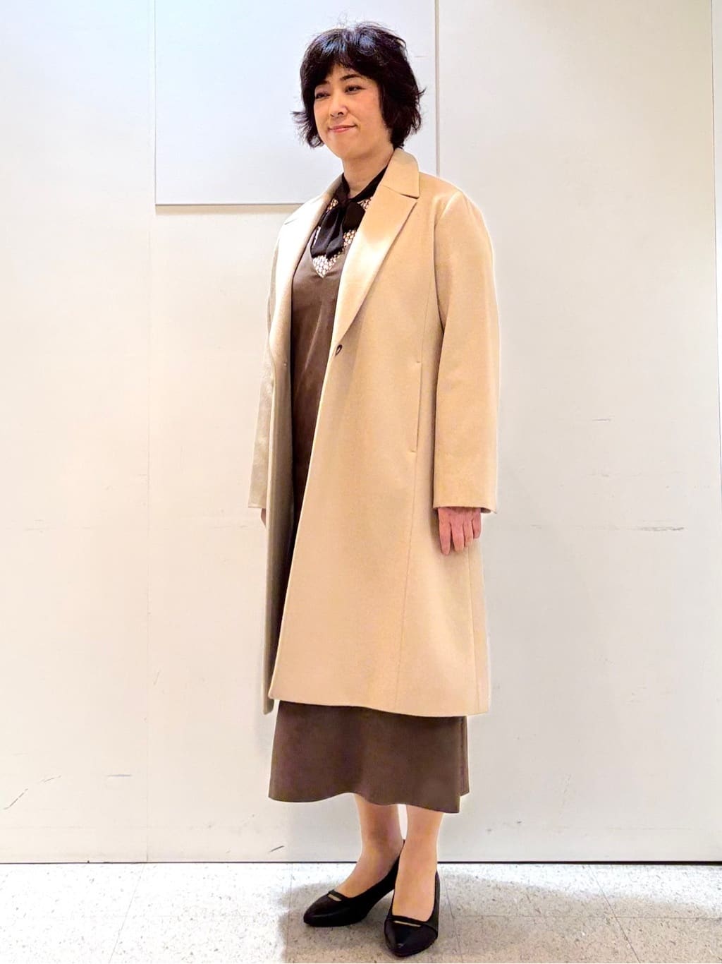 ヤスコさんの「Reflect｜【SS-4Lサイズ／選べる6色】テーラードカラーロングウール混コート」を使ったコーディネート