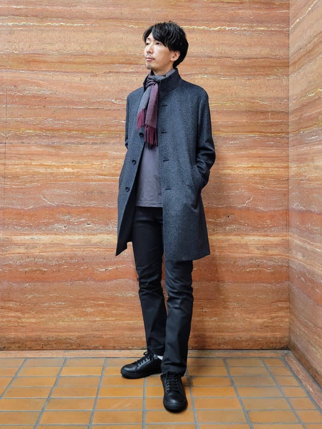 piroyaさんの「TAKEO KIKUCHI｜カシミヤブレンド ビーバー調ピンヘッドスタンドカラーコート」を使ったコーディネート