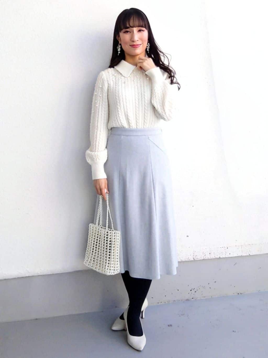 keinaさんの「SunaUna｜【COLLECTION LINE】衿付きパール調ニット」を使ったコーディネート