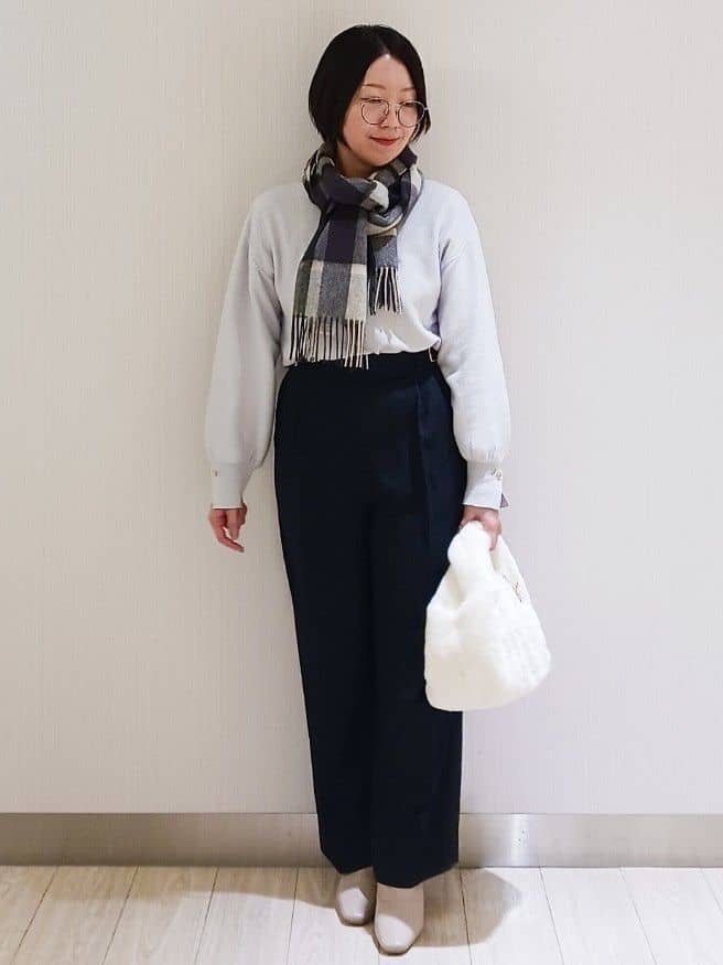 KaHoさんの「index｜ラメガーター編みボートネックニット【洗濯機OK】《8col／XS～LL》」を使ったコーディネート