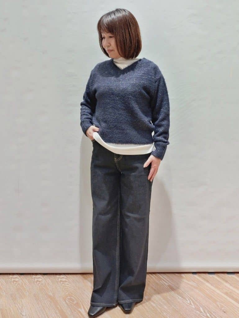Youさんの「OPAQUE.CLIP｜ストレッチバギーデニム【洗濯機洗い可】《SS～LL》」を使ったコーディネート