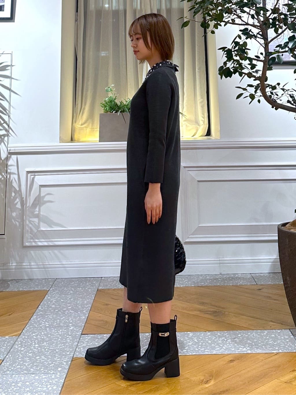 なべこさんの「DRESSTERIOR｜スパンコール2WAY巾着バッグ」を使ったコーディネート