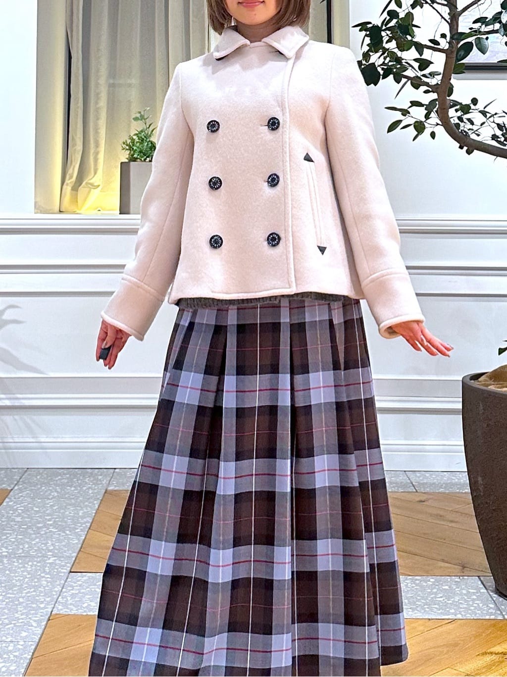 なべこさんの「DRESSTERIOR｜スパンコール2WAY巾着バッグ」を使ったコーディネート