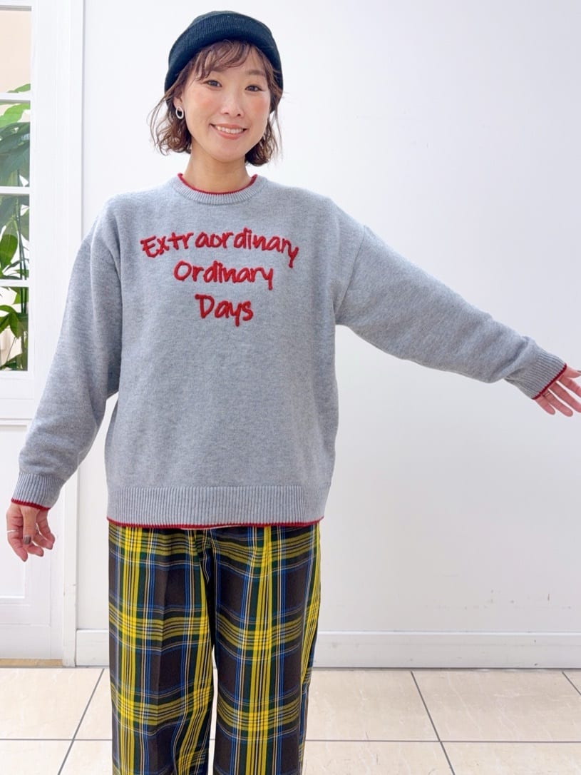 Osawaさんの「Dessin｜【洗える】ペイント風刺繍入り配色ラインニット」を使ったコーディネート