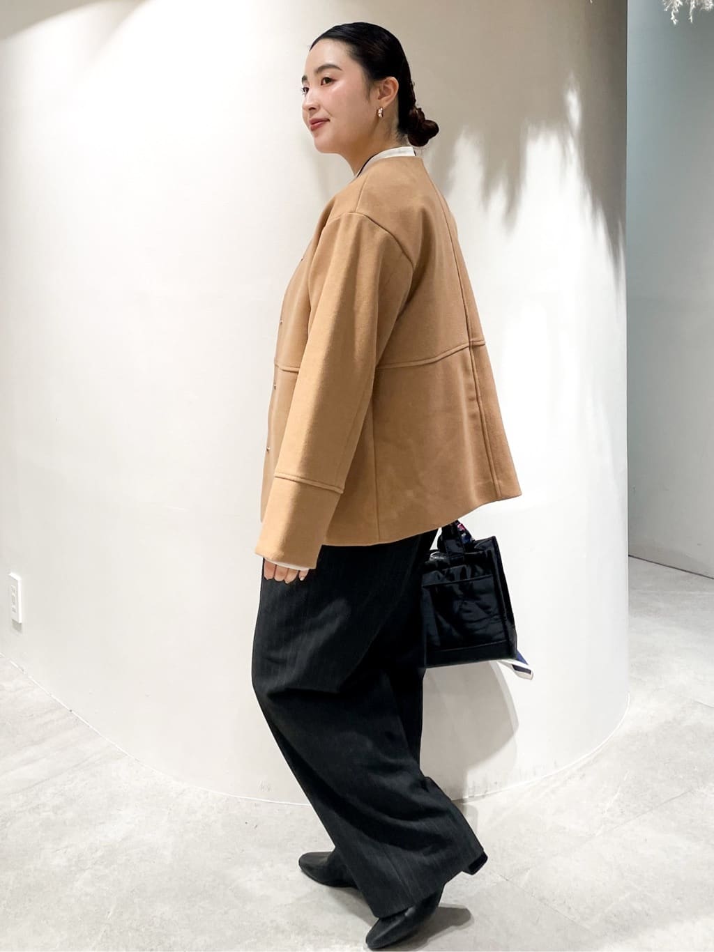 かりんさんの「OPAQUE.CLIP｜ウールライクメルトンノーカラーコート【洗濯機洗い可】」を使ったコーディネート