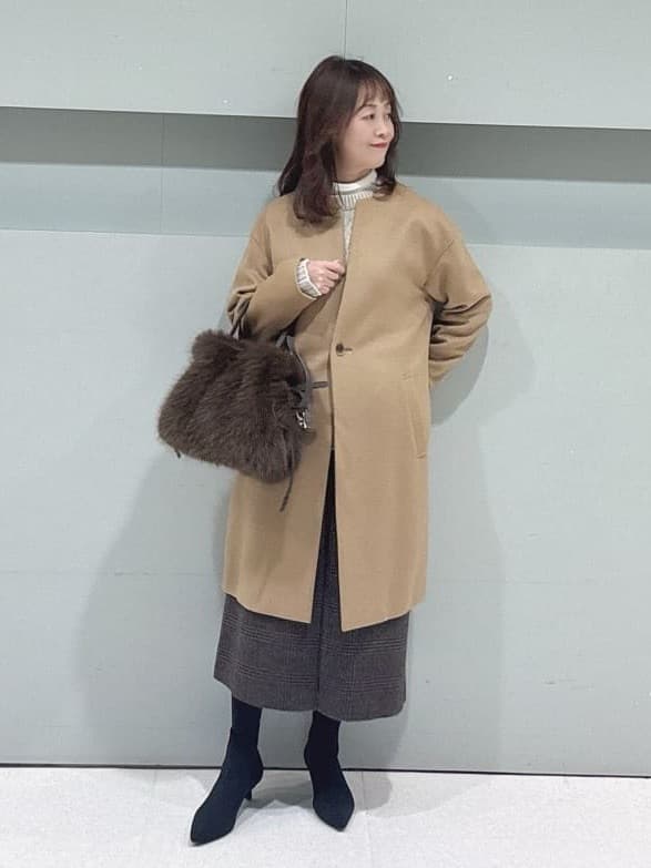 makiさんの「UNTITLED｜【日本製／通勤／フォーマル】カシミヤ混ノーカラーコート」を使ったコーディネート