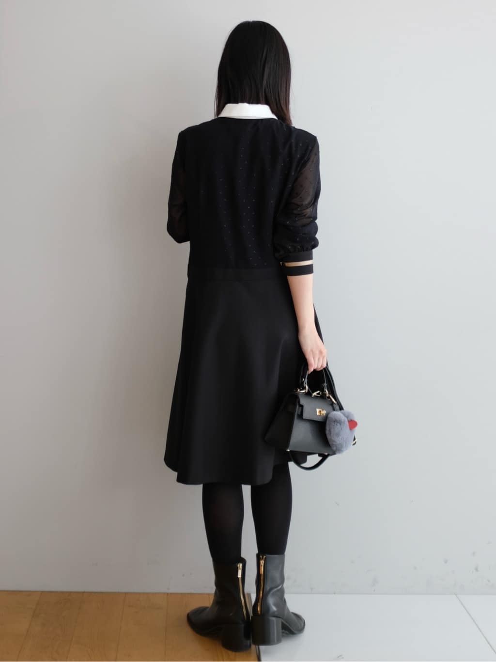 Kishimotoさんの「DRESSTERIOR｜◆【ウォッシャブル/きれいめ】フィルムドットクレリックワンピース」を使ったコーディネート
