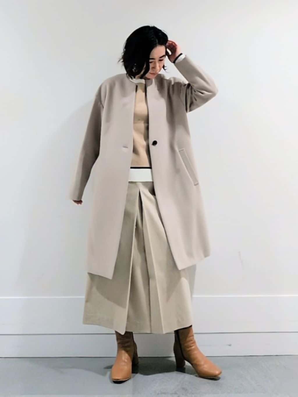 ミズタさんの「UNTITLED｜【日本製／通勤／フォーマル】カシミヤ混ノーカラーコート」を使ったコーディネート