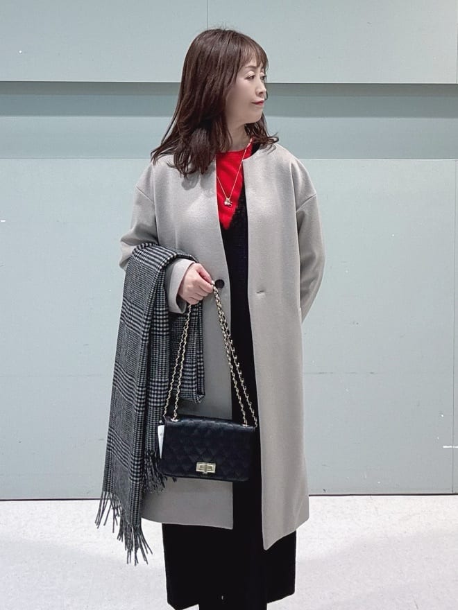 makiさんの「UNTITLED｜【日本製／通勤／フォーマル】カシミヤ混ノーカラーコート」を使ったコーディネート
