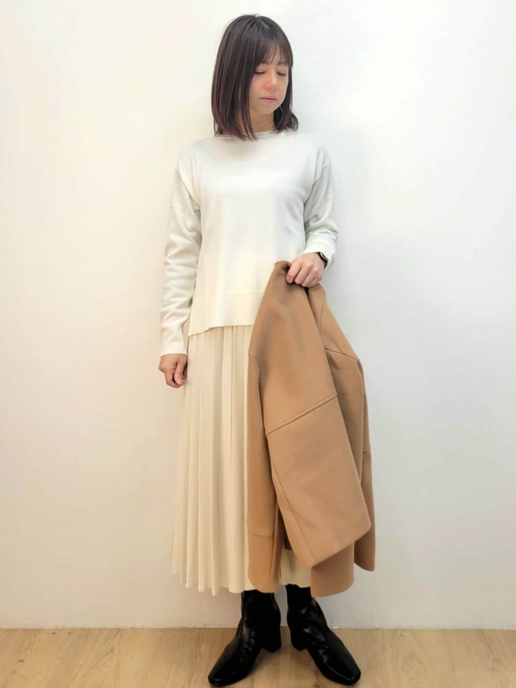 LISAさんの「OPAQUE.CLIP｜ウールライクメルトンノーカラーコート【洗濯機洗い可】」を使ったコーディネート