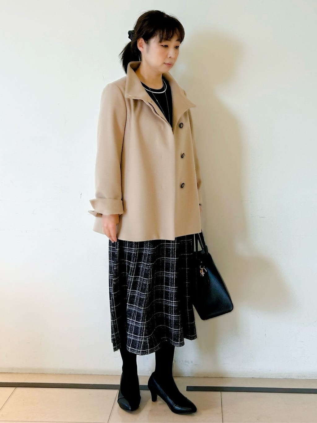 ひーさんの「Reflect｜【SS-4Lサイズ／衿が顔に当たらない◎】スタンドネックミドルコート」を使ったコーディネート