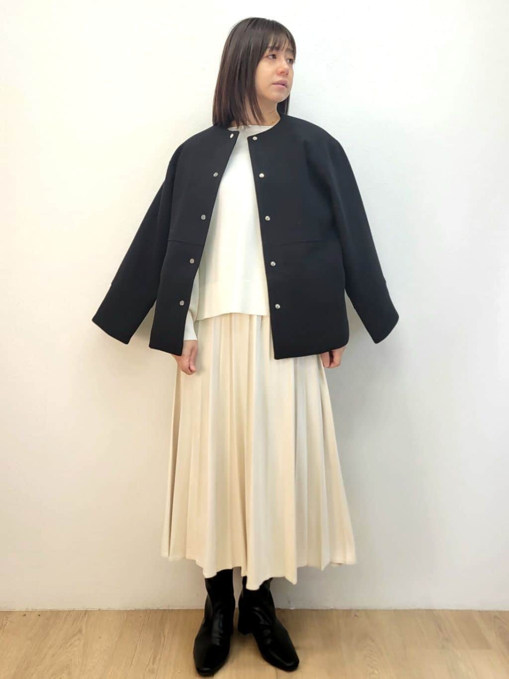 LISAさんの「OPAQUE.CLIP｜ウールライクメルトンノーカラーコート【洗濯機洗い可】」を使ったコーディネート
