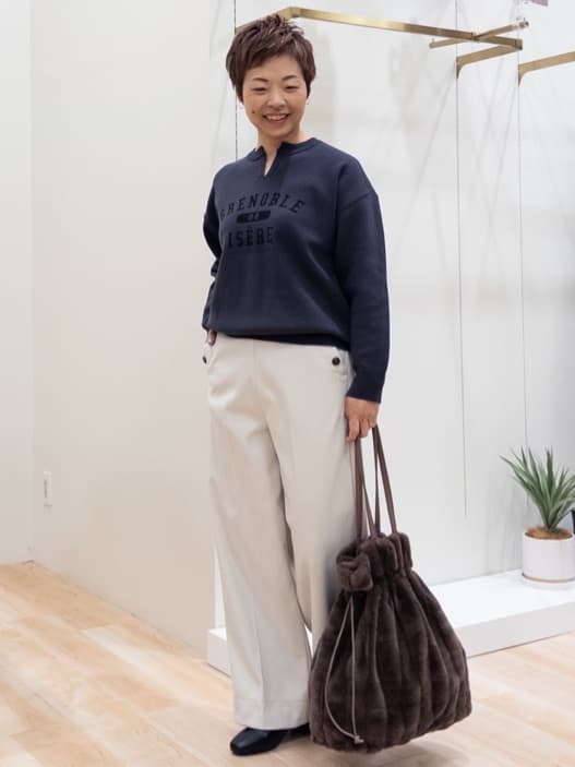 シュウコさんの「grove｜【洗える/あったか】美シルエットなマリンワイドパンツ」を使ったコーディネート