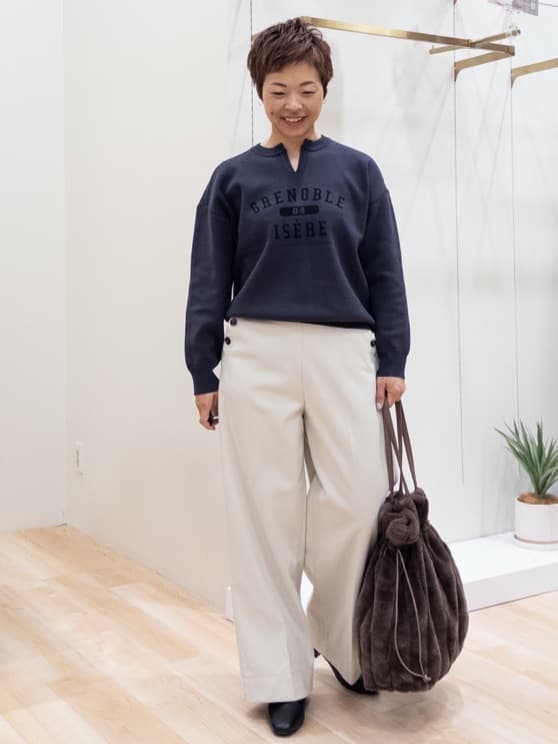 シュウコさんの「grove｜【洗える/あったか】美シルエットなマリンワイドパンツ」を使ったコーディネート