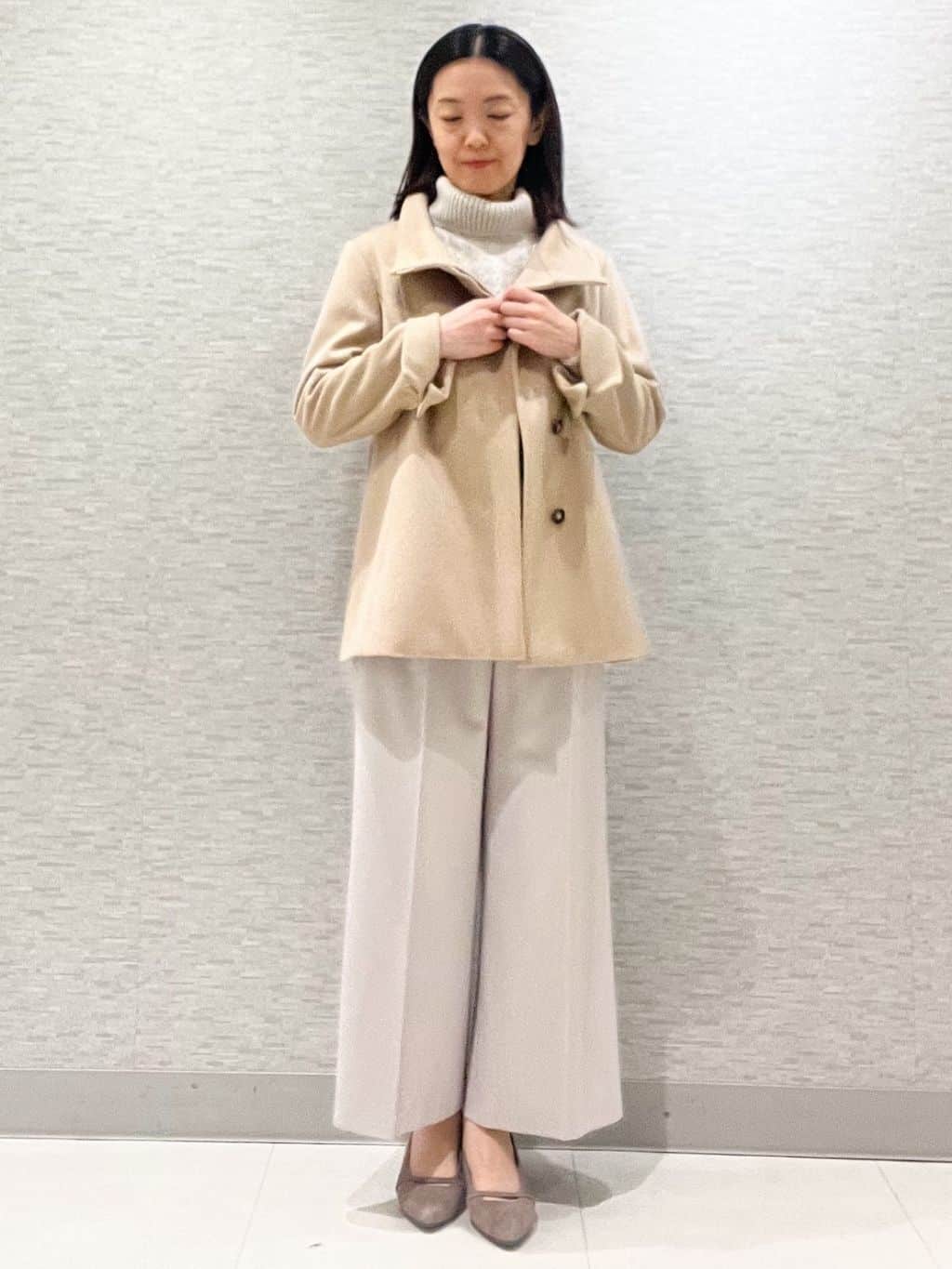 marikoさんの「Reflect｜【SS-4Lサイズ／衿が顔に当たらない◎】スタンドネックミドルコート」を使ったコーディネート