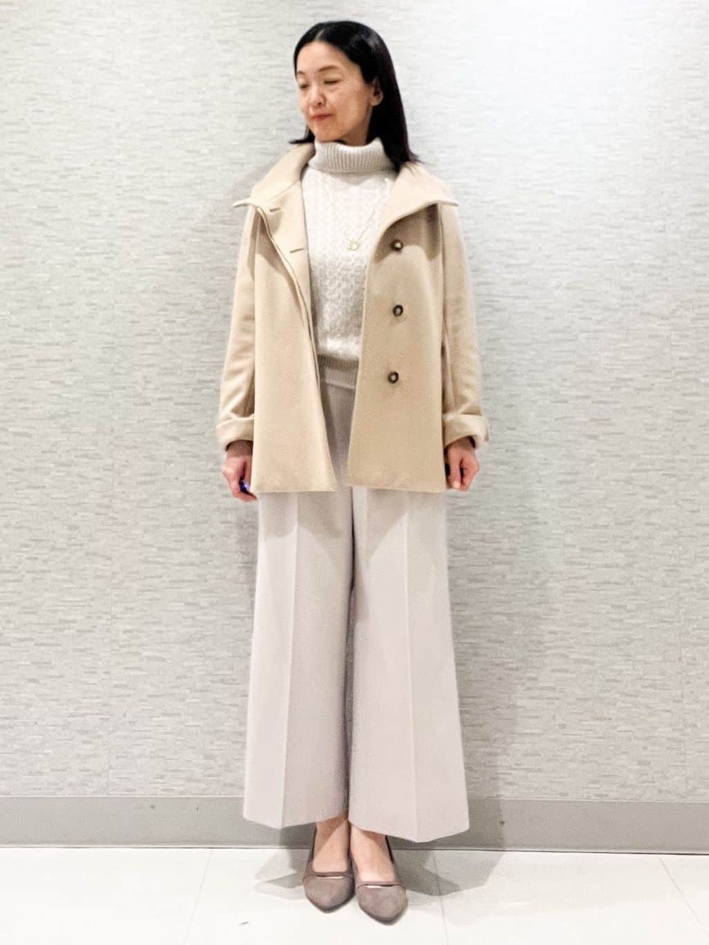 marikoさんの「Reflect｜【SS-4Lサイズ／衿が顔に当たらない◎】スタンドネックミドルコート」を使ったコーディネート
