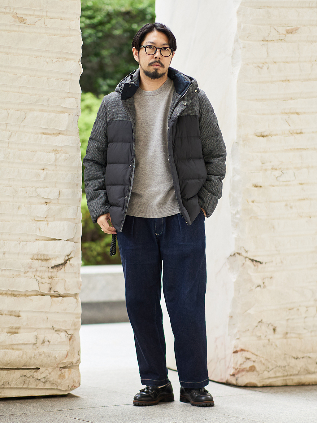 プレス増田さんの「TAKEO KIKUCHI｜カラーコンビ ダウンブルゾン」を使ったコーディネート