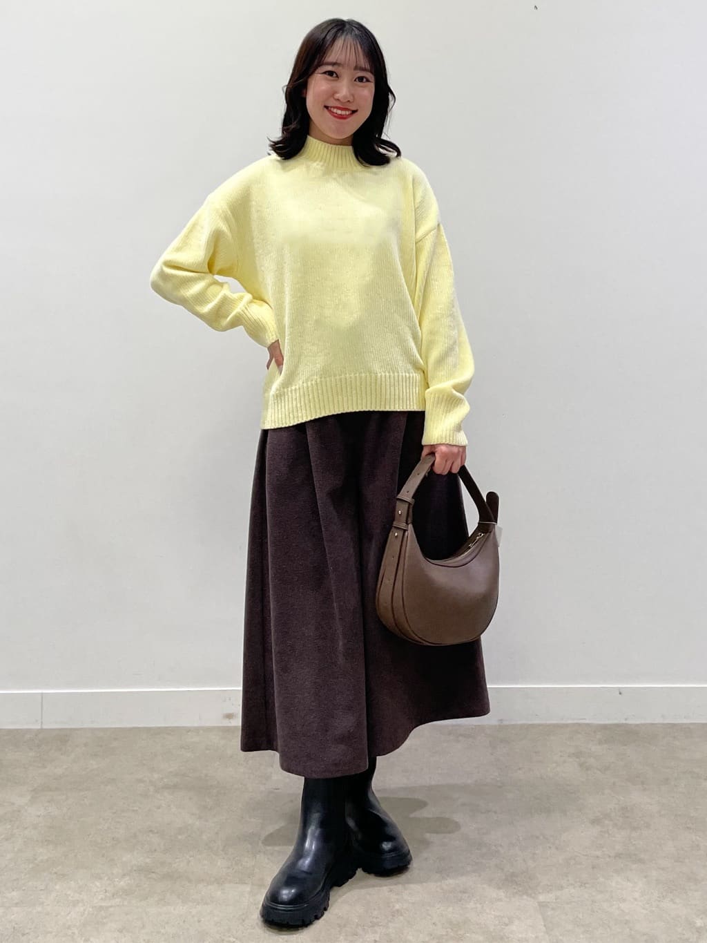 yukariさんの「Dessin｜【洗える】ハイネックベロアモールニット」を使ったコーディネート