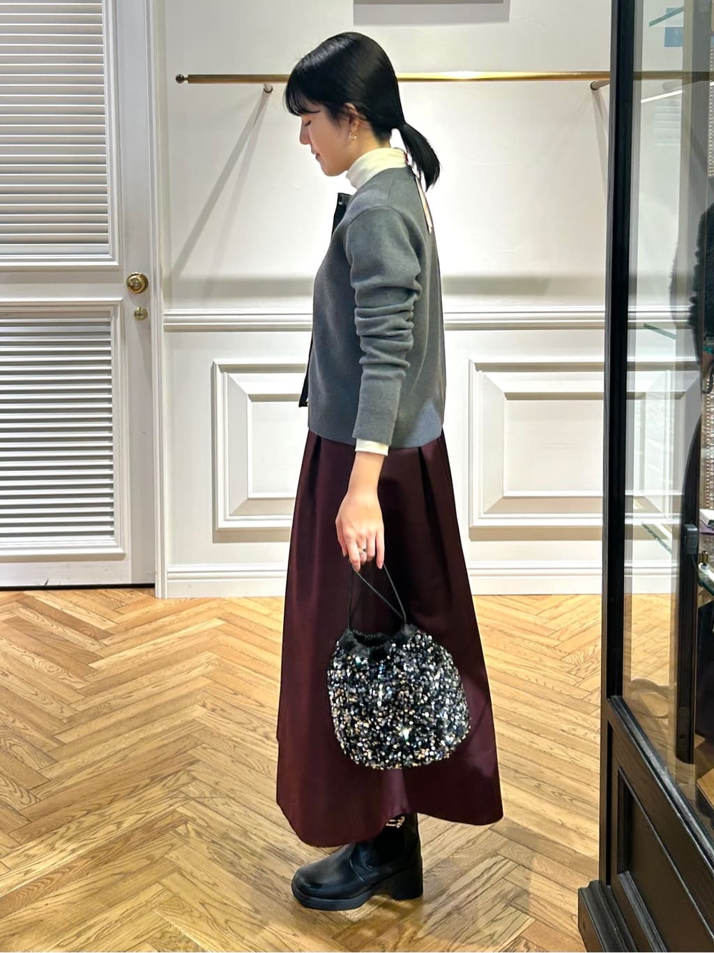 cocoさんの「DRESSTERIOR｜スパンコール2WAY巾着バッグ」を使ったコーディネート