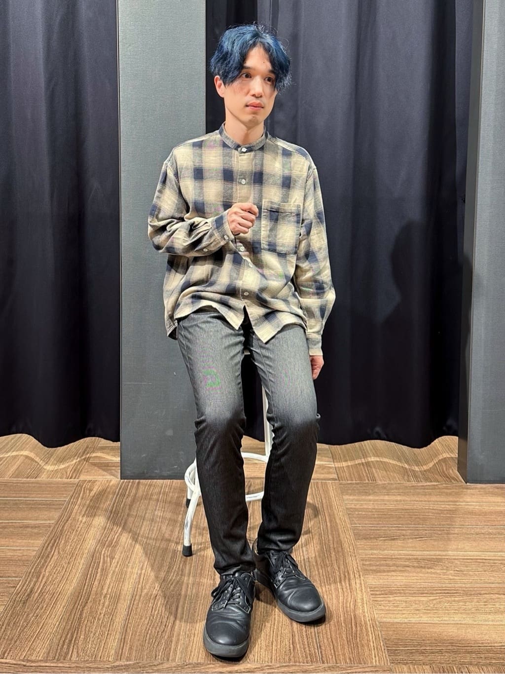 tomoyaさんの「THE SHOP TK｜オンブレーチェックバンドカラーシャツ 【洗濯機OK】」を使ったコーディネート