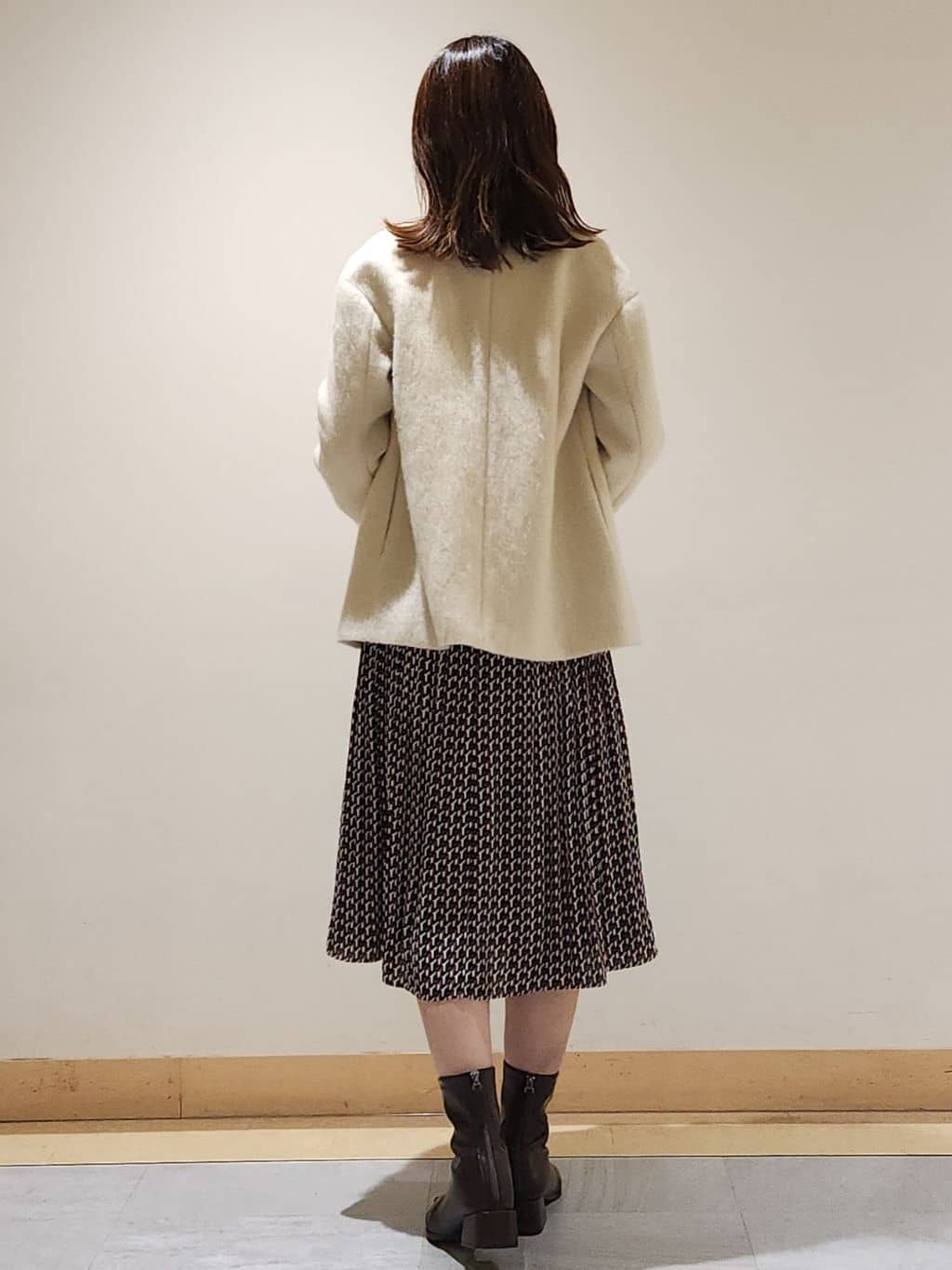 yukaさんの「COUP DE CHANCE｜【リボン取り外し可】幾何柄プリーツワンピース」を使ったコーディネート
