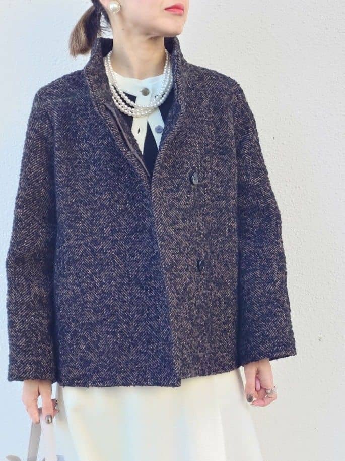 MUTSUKOさんの「UNTITLED｜【エレガント／ミディアウター】ミックスヘリンボンコート」を使ったコーディネート