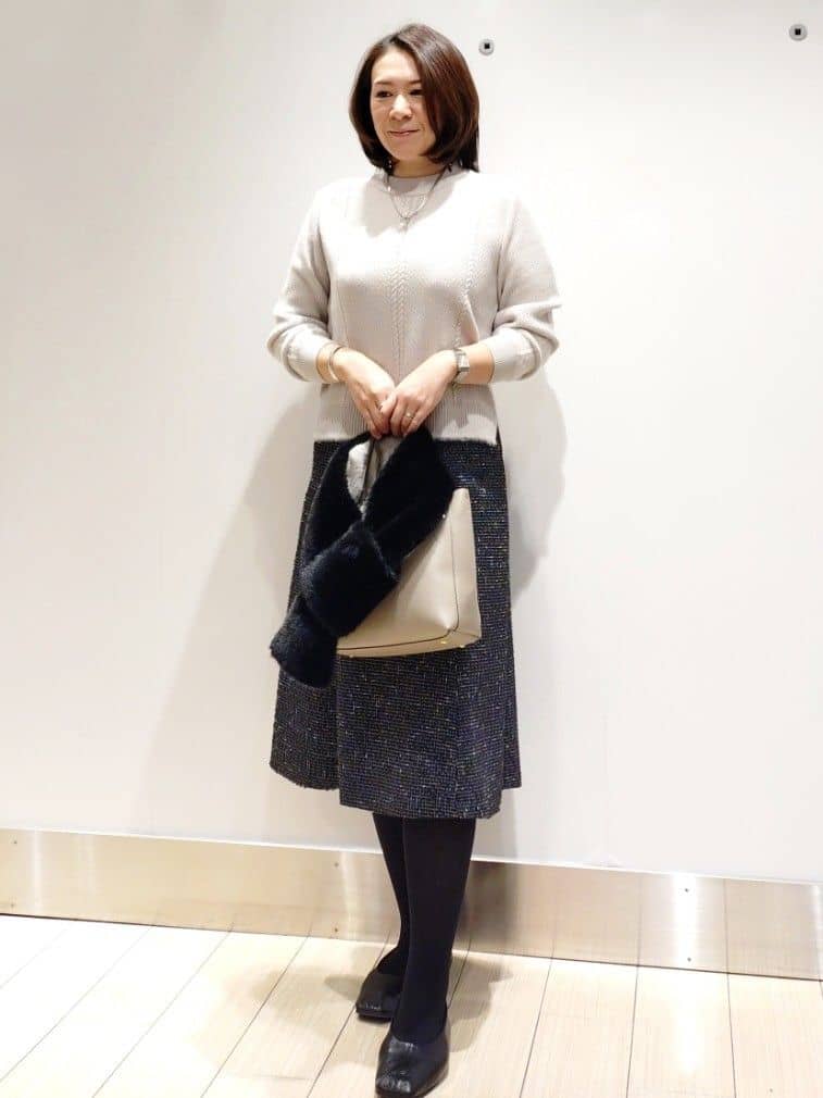 ⭐︎m.peatchan⭐︎さんの「Reflect｜【ほんのりラメ感◎】ケーブル柄ニット」を使ったコーディネート