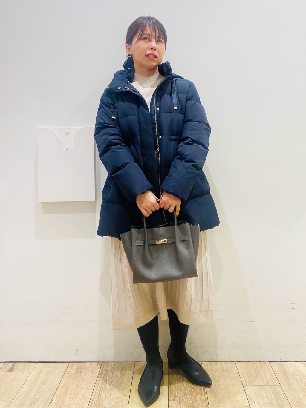 YUKOさんの「index｜KAWADAダウンドロストミドルコート【撥水／洗濯機OK／2WAY／静電気防止裏地】《XS～3L》」を使ったコーディネート
