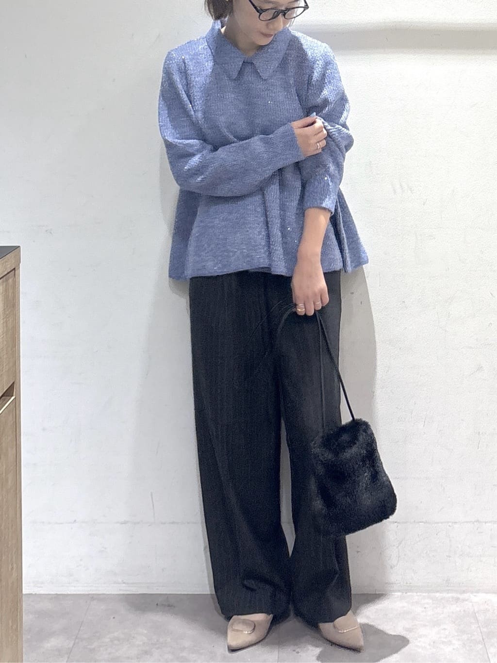 たけねぇさんの「OPAQUE.CLIP｜スパンコールラメ衿2WAYペプラムニット【洗濯機OK】」を使ったコーディネート