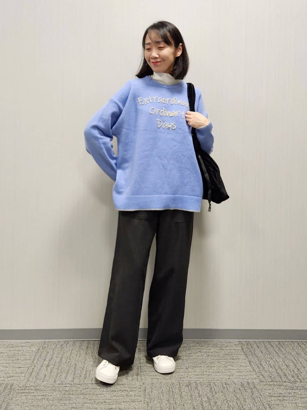 naraさんの「Dessin｜【洗える】ペイント風刺繍入り配色ラインニット」を使ったコーディネート