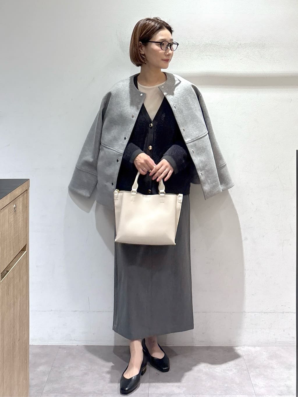 たけねぇさんの「OPAQUE.CLIP｜ウールライクメルトンノーカラーコート【洗濯機洗い可】」を使ったコーディネート