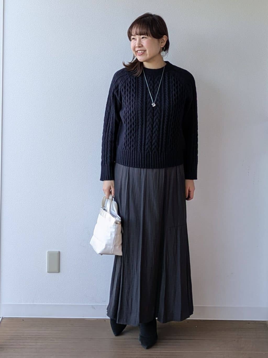 なみきさんの「UNTITLED｜【洗える】スポンディッシュ ケーブル柄ニット」を使ったコーディネート