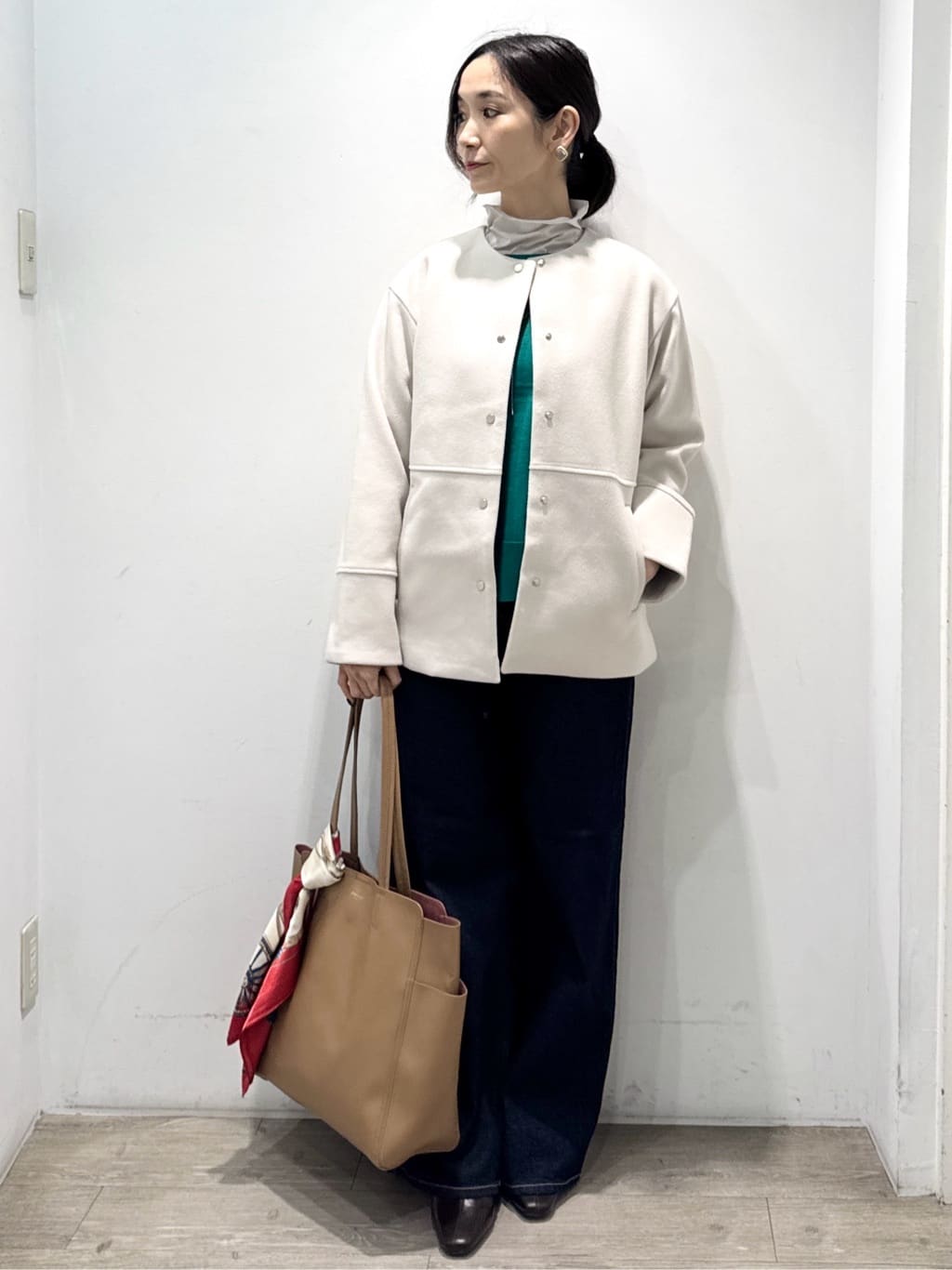 yuicciさんの「OPAQUE.CLIP｜ウールライクメルトンノーカラーコート【洗濯機洗い可】」を使ったコーディネート