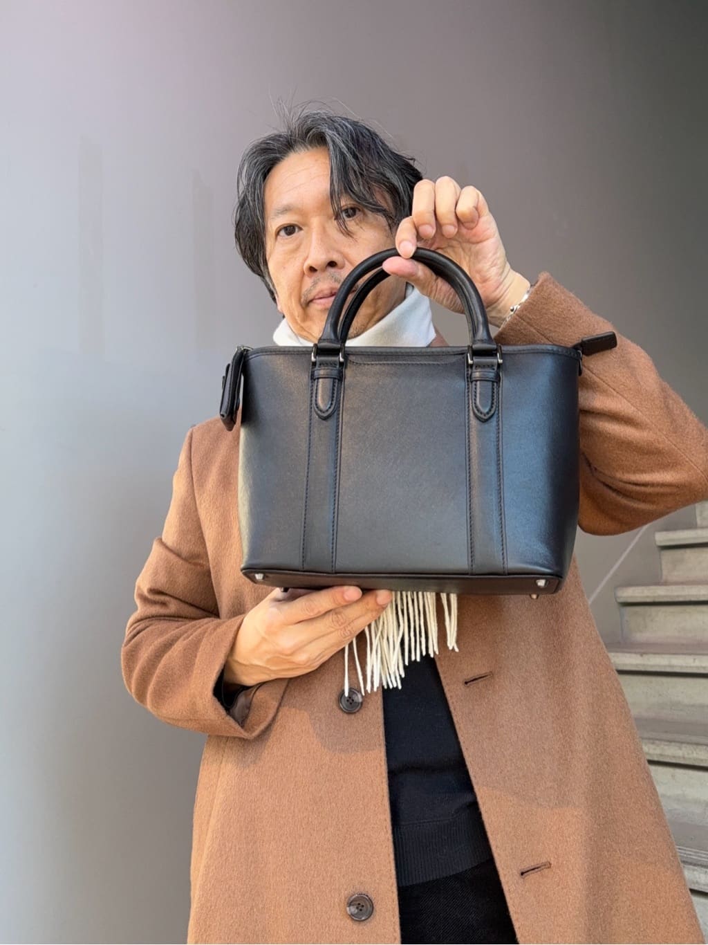 デザイナーTAKEman さんの「TAKEO KIKUCHI｜カシミヤブレンド ビーバー調ステンカラーコート」を使ったコーディネート